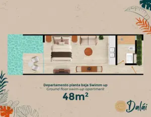 Typologie 48 square meters, Dalai in Tulum. Development pre sale by The Coral Properties