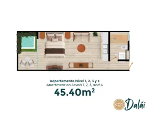 Typologie 45 square meters, Dalai in Tulum. Development pre sale by The Coral Properties