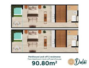 Typologie 90.80 square meters, Dalai in Tulum. Development pre sale by The Coral Properties