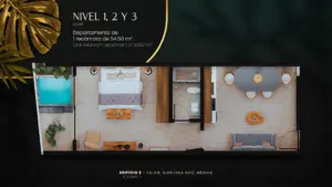 Typologie 1,2,& 3 level 54.50 square meters, KALY in Tulum. Development pre sale by The Coral Properties