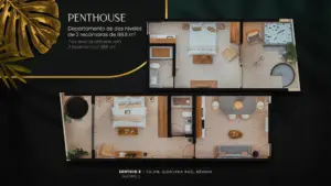Typologie Penthouse 120 square meters, KALY in Tulum. Development pre sale by The Coral Properties