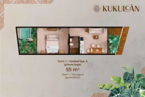 Typologie 55 square meters, KUKULCAN in Tulum. Development pre sale by The Coral Properties