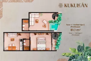 Typologie 81.1 square meters, KUKULCAN in Tulum. Development pre sale by The Coral Properties