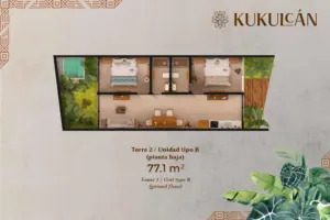 Typologie 77.1 square meters, KUKULCAN in Tulum. Development pre sale by The Coral Properties