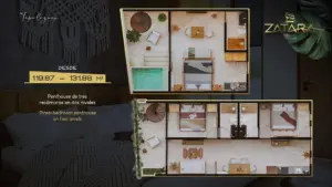 Typologie Penthouse 119.87 - 131.88 square meters, ZATARA in Tulum. Development pre sale by The Coral Properties