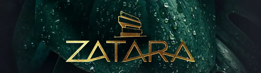 ZATARA in Tulum , Quintan Roo, México. Development pre-sale by The Coral Properties. Logo over green plants.