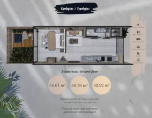 Typologie 54.61 square meters, Elements 326 in Tulum. Development pre sale by The Coral Properties
