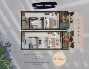 Typologie 91.16 square meters, Elements 326 in Tulum. Development pre sale by The Coral Properties
